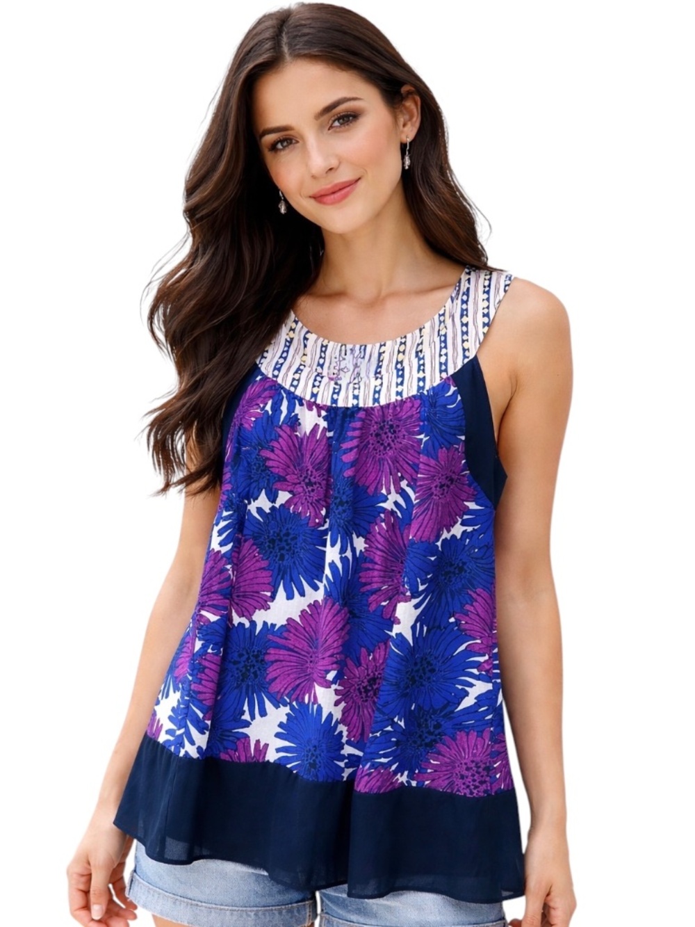 Apostrophe Floral Sheer Hem Tunic Top Fuchsia Navy Black 18W Sleeveless